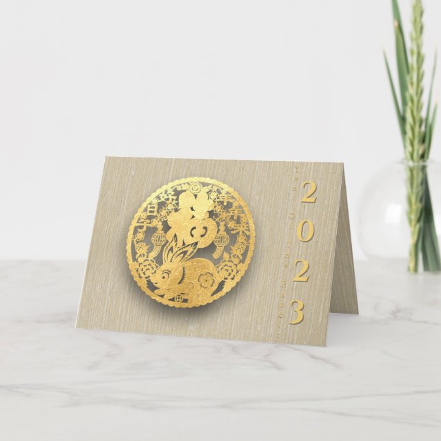Tarjeta Festiva Año del Conejo de Papel Chino Dorado 2023 GC01 (Anverso)