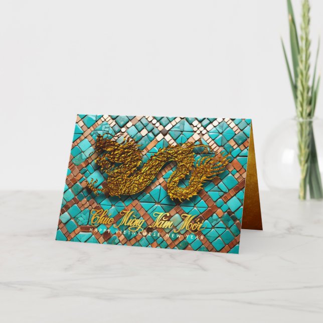 Tarjeta Festiva Año del Dragón Vietnamita Dorado 2024 Mosaico GC (Anverso)