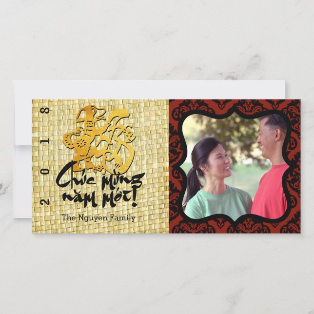 Tarjeta Festiva Año del perro 2018 Foto de bienvenida en vietnamit (Anverso)