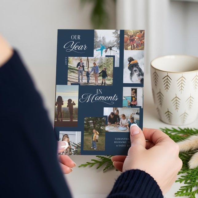 Tarjeta Festiva Año en momentos Navidades de Collage de fotos fami (Year in Moments Family Photo Collage Christmas Holiday Card)