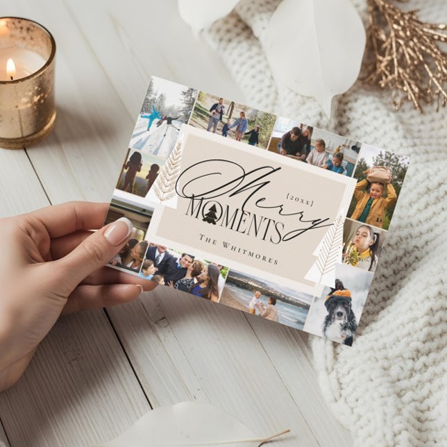 Tarjeta Festiva Año Mínimo De Merry En El Collage de fotos De Revi (Minimal Merry Moments Year In Review Photo Collage Holiday Card)