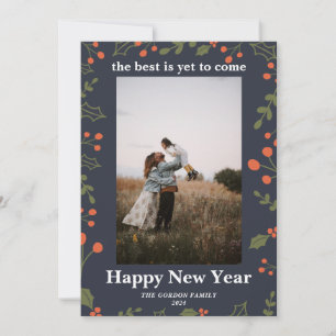 Tarjeta Festiva Año Nuevo 1 Foto Festividad Botánica Holly Moderno