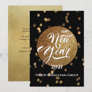 Tarjeta Festiva Año Nuevo 2021 Corporate Business Gold Confetti