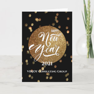 Tarjeta Festiva Año Nuevo 2021 Corporate Business Gold Confetti