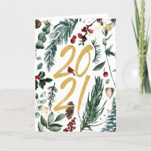 Tarjeta Festiva Año Nuevo 2021   Festividad de Pine Bough Gold Bus