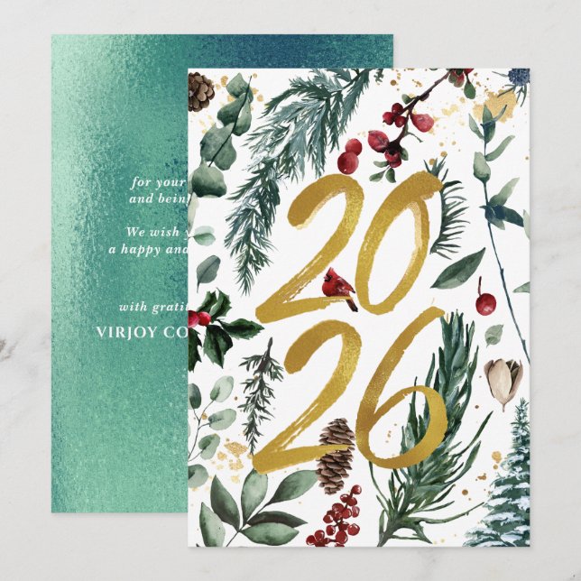 Tarjeta Festiva Año Nuevo 2021 | Pino festivo corporativo (Anverso / Reverso)