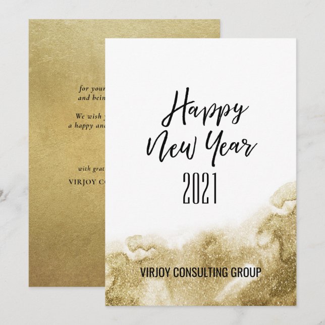 Tarjeta Festiva Año Nuevo 2021 | Resumen de oro corporativo (Anverso / Reverso)