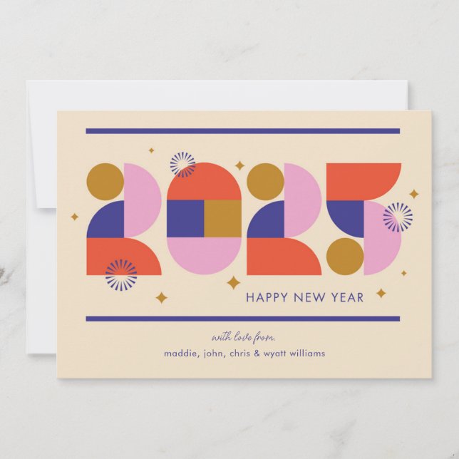 Tarjeta Festiva Año Nuevo 2025 - Audaz Celebración Geométrica (Anverso)