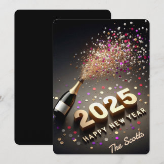 Tarjeta Festiva Año Nuevo 2025 dorado y negro