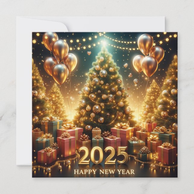 Tarjeta Festiva Año Nuevo 2025 en Luces Doradas (Anverso)