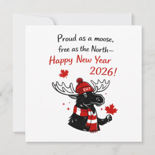 Tarjeta Festiva Año Nuevo 2026 Canadá Alce 