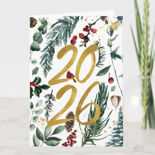 Tarjeta Festiva Año Nuevo 2026 Pino Festivo Corporativo