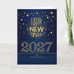 Tarjeta Festiva Año Nuevo 2027 Azul y Dorado con Nombre