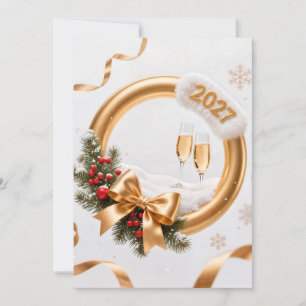 Tarjeta Festiva Año nuevo 2027 con oro brillante y champán festivo