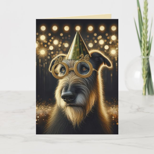 Tarjeta Festiva Año Nuevo 2027 Irish Wolfhound (Anverso)