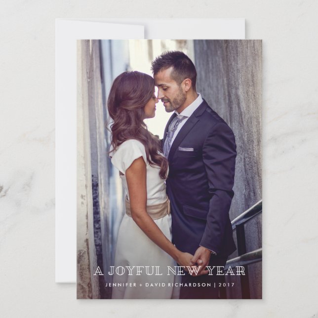 Tarjeta Festiva Año Nuevo alegre | Sobreposición simple con foto (Anverso)