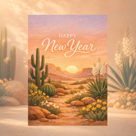 Tarjeta Festiva Año Nuevo Amanecer del Desierto del Suroeste