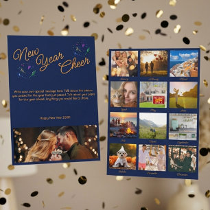 Tarjeta Festiva Año Nuevo Ánimo Multi Foto Azul Marino
