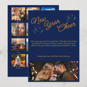 Tarjeta Festiva Año Nuevo Ánimo Multi Foto Azul Marino