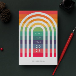 Tarjeta Festiva Año nuevo arco iris moderno