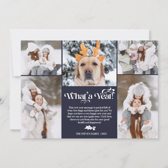 Tarjeta Festiva Año Nuevo Azul en revisión 5 cuadrícula de collage (Anverso)