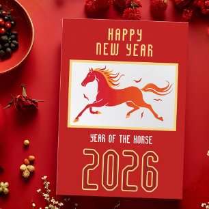Tarjeta Festiva Año Nuevo Caballo Chino Moderno 2026