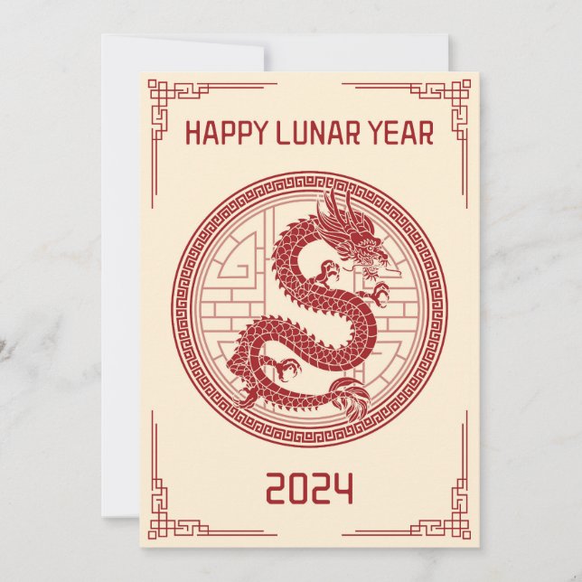 Tarjeta Festiva Año nuevo chino 2024, año del dragón (Anverso)