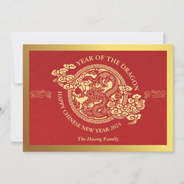 Tarjeta Festiva Año Nuevo Chino 2024, Año Del Rojo Dragón (Anverso)