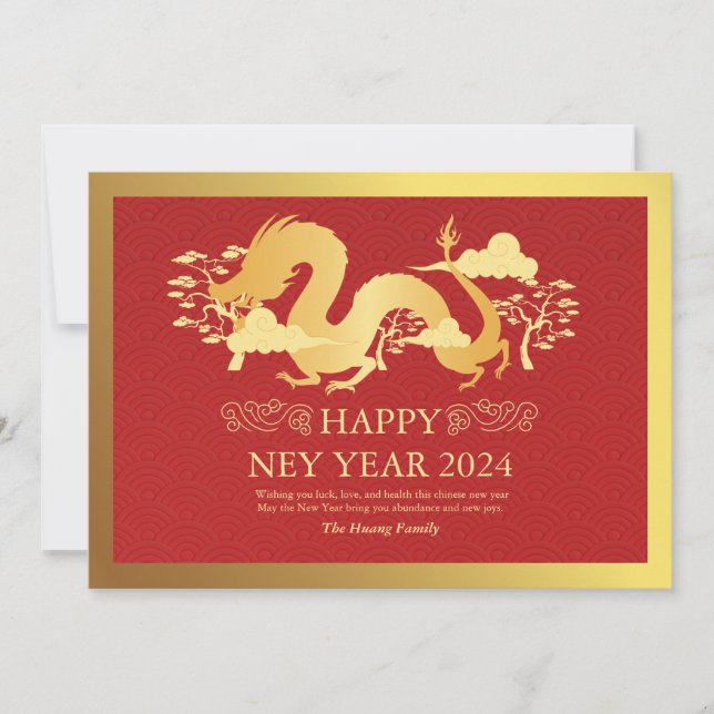 Tarjeta Festiva Año Nuevo Chino 2024, Año Del Rojo Dragón (Anverso)