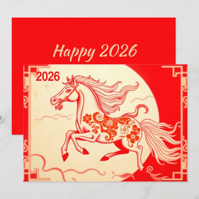 Tarjeta Festiva Año nuevo chino 2026 (Anverso / Reverso)