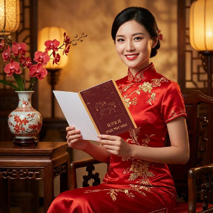 Tarjeta Festiva Año Nuevo Chino 2026 Año del Caballo Elegante Rojo