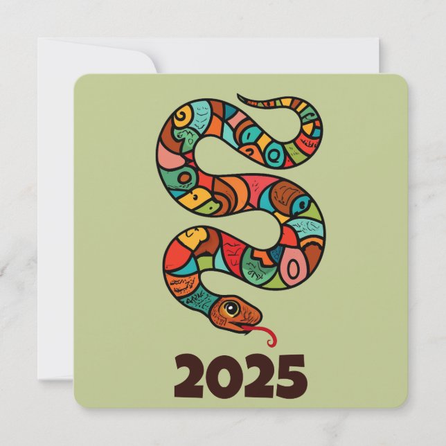 Tarjeta Festiva Año Nuevo Chino De La Serpiente De Madera Verde 20 (Anverso)