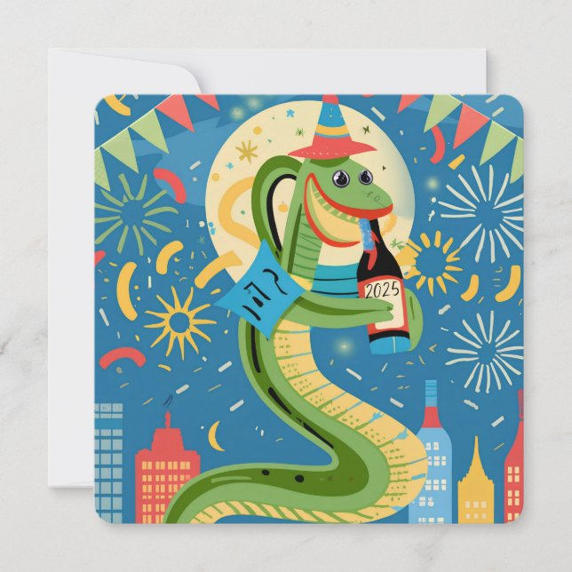 Tarjeta Festiva Año Nuevo Chino De La Serpiente Madera 2025 (Anverso)