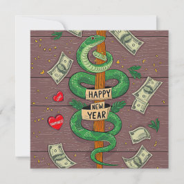 Tarjeta Festiva Año Nuevo Chino De La Serpiente Madera 2025