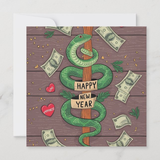 Tarjeta Festiva Año Nuevo Chino De La Serpiente Madera 2025 (Anverso)