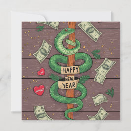 Tarjeta Festiva Año Nuevo Chino De La Serpiente Madera 2025