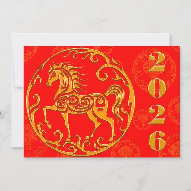 Tarjeta Festiva Año nuevo chino de oro 2026 (Anverso)
