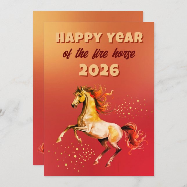 Tarjeta Festiva Año Nuevo Chino del Caballo de Fuego 2026 (Anverso / Reverso)