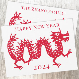 Tarjeta Festiva Año Nuevo Chino del Dragón 2024