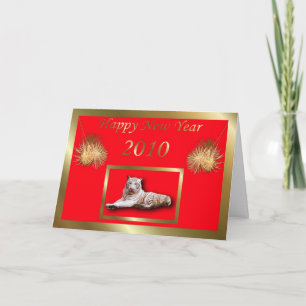 TARJETA FESTIVA AÑO NUEVO CHINO DEL TIGRE DE 2010 BLANCOS DEL