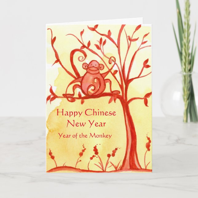 Tarjeta Festiva Año Nuevo chino feliz de la paz del mono (Anverso)