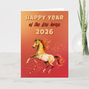 Tarjeta Festiva Año Nuevo Chino Feliz del Caballo de Fuego 2026