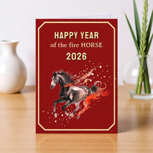 Tarjeta Festiva Año Nuevo Chino Feliz del Caballo de Fuego 2026