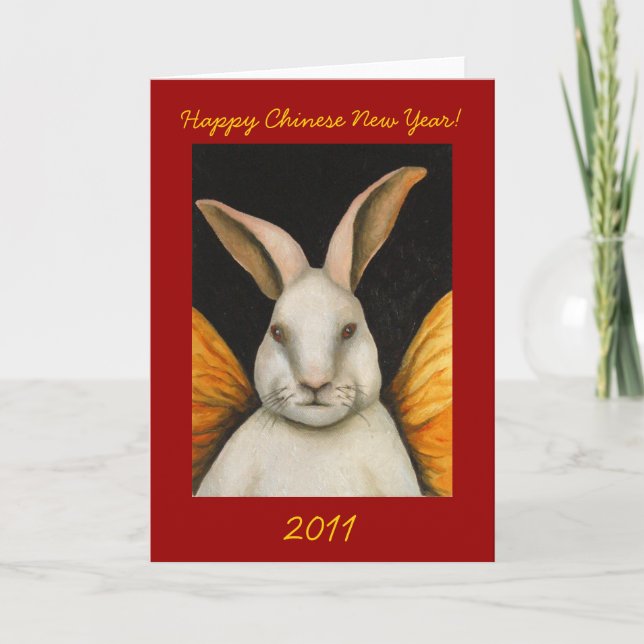Tarjeta Festiva Año Nuevo chino Hada-Feliz 2011 del conejo (Anverso)