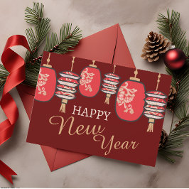 Tarjeta Festiva Año Nuevo Chino Linterna Roja Dragón