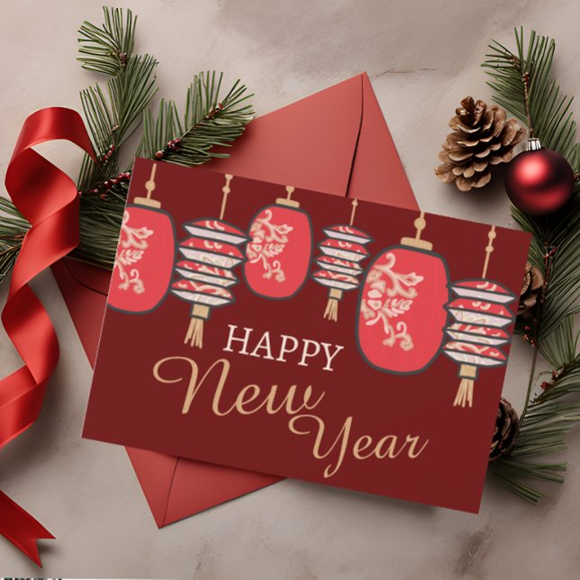 Tarjeta Festiva Año Nuevo Chino Linterna Roja Dragón (Subido por el creador)