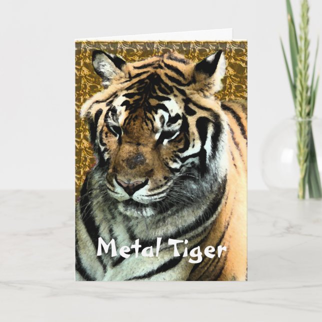 Tarjeta Festiva Año Nuevo chino metalizado del tigre Birthday/or (Anverso)