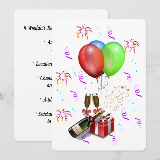 Tarjeta Festiva Año Nuevo con champán (Anverso / Reverso)