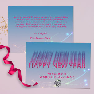 Tarjeta Festiva Año nuevo corporativo de la tipografía azul rosada