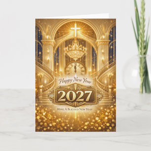 Tarjeta Festiva Año Nuevo Cristiano Dorado Radiante 2027